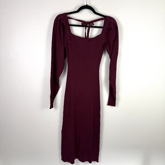 Rachel Parcell Sweater Midi Dress Stretch Small Wine Red Rib Knit Long Sleeve - Picture 2 of 10